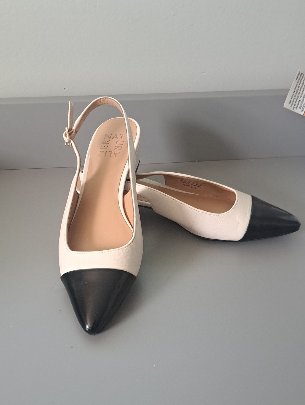 Naturalizer Two-Tone Pointed Slingback Flats - Cream and Black